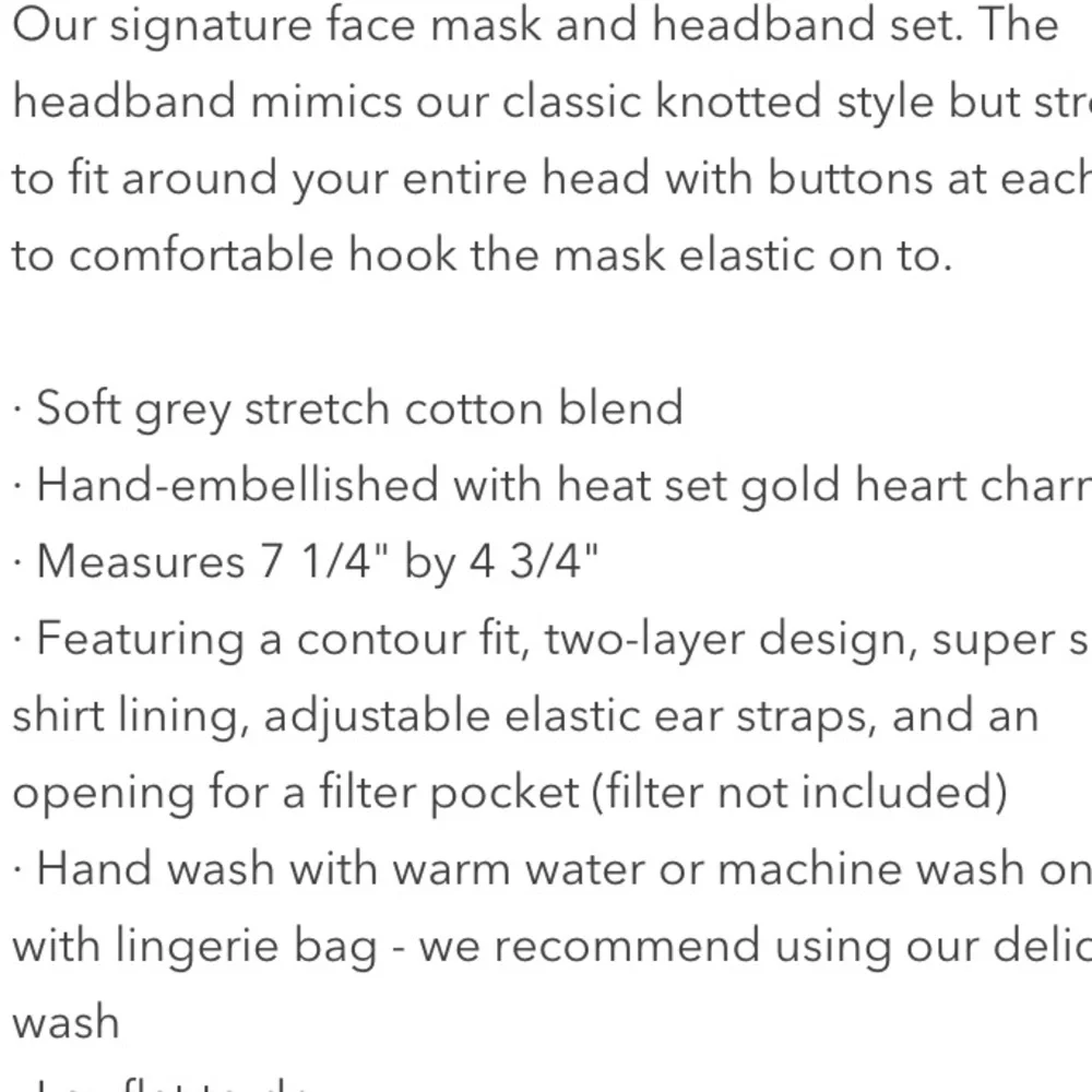 LELE SADOUGHI NWT AUTHENTIC GREY WITH GOLD HEART CHARMS FACE MASK & HEAD MASK